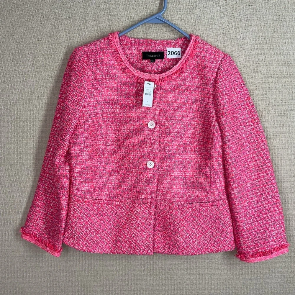 Talbots Pink Tweed Peplum Blazer Sz 6 Jacket Career Church Preppy New$169 Barbie